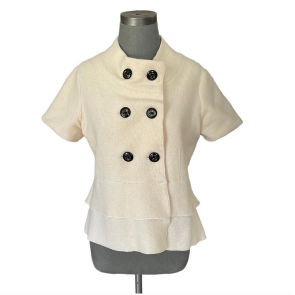 CLASSIQUES ENTIRE White Merino Wool Short Sleeve Coat Women's Layered Jacket Top - Picture 2 of 6